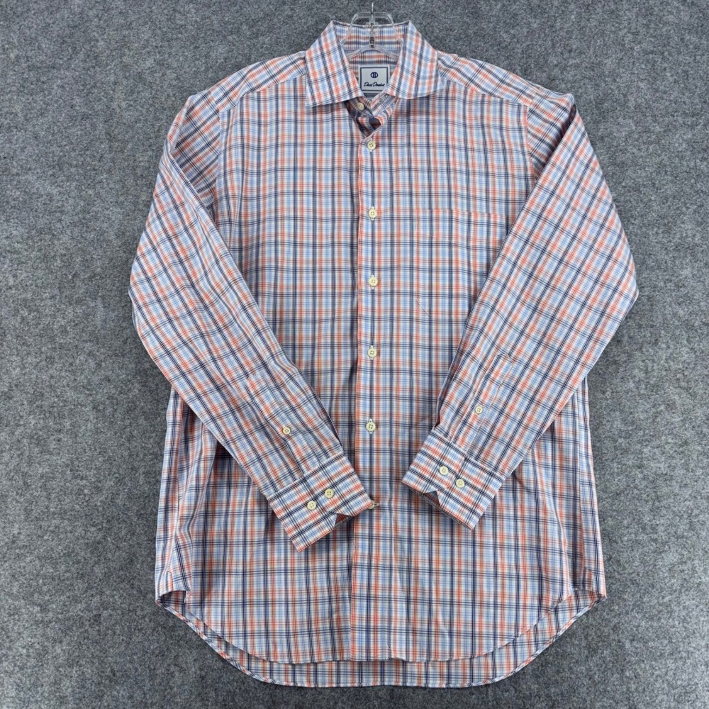 David Donahue Mens Blue Orange Plaid Button Down Shirt Size M 100% Cotton